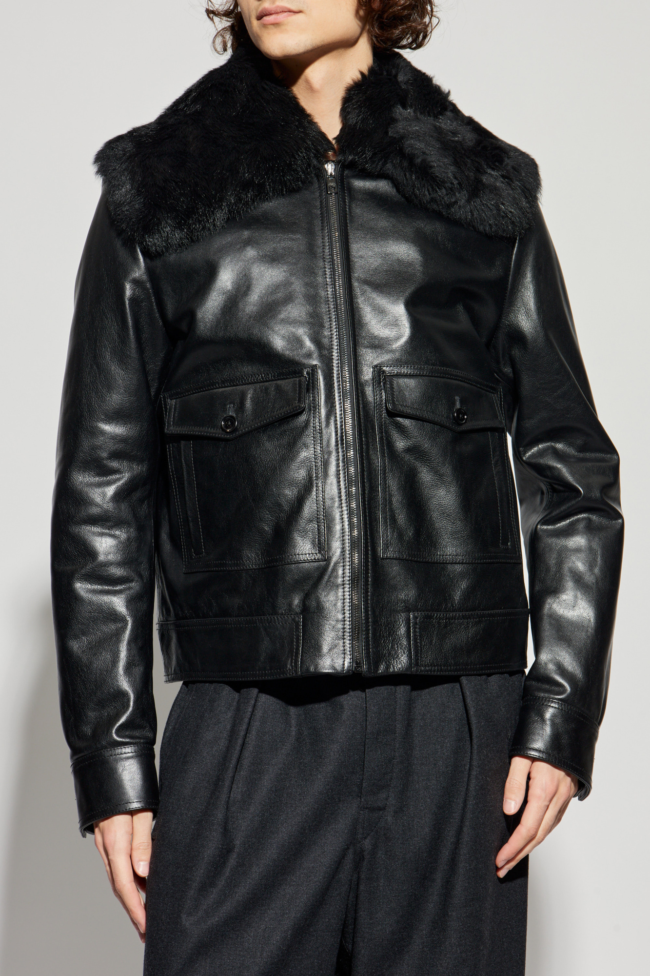 Dolce & Gabbana Leather jacket with fur collar | Men's | Vitkac